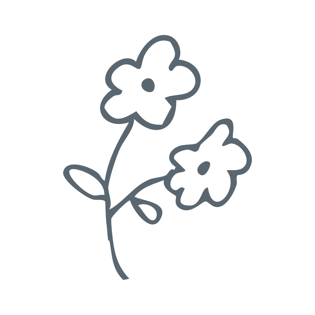 Simple line drawing of two flowers on a white background