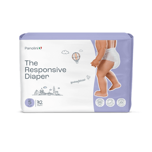 Panolini diaper package with a child wearing a diaper on a white background